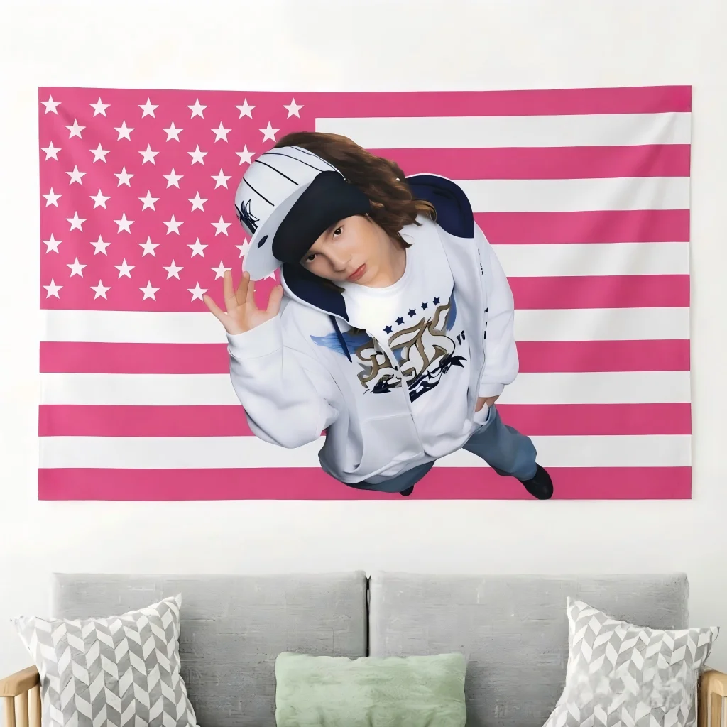 Aesthetic Tom K-Kaulitz T-Tokio H-Hotel Tapestry Pink US Flag Wall Hanging Art Tapestry Bedroom Dorm Room Wall Decor Background