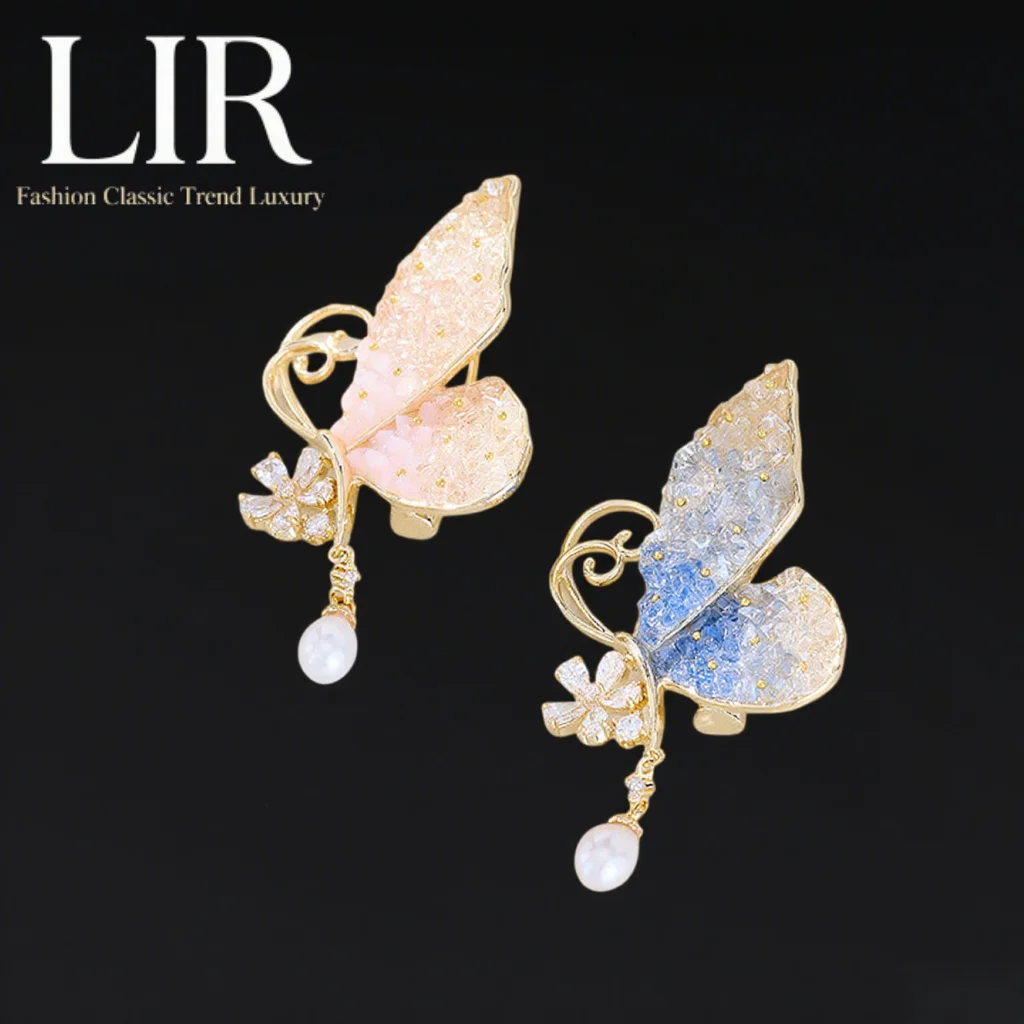 

LIR Новая брошь-бабочка с кристаллами и градиентом: пресноводный жемчуг, защита от воздействия, 2 цвета, высококачественный женский аксессуар