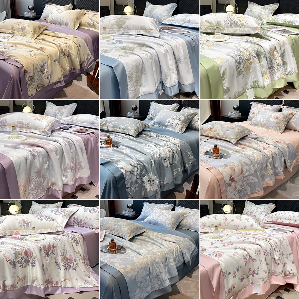 

1pc/4pcs High-end Floral Summer Comforters Luxury Skin Friendly Air Conditioner Quilt Comfortable Machine Washable Thin Blanket