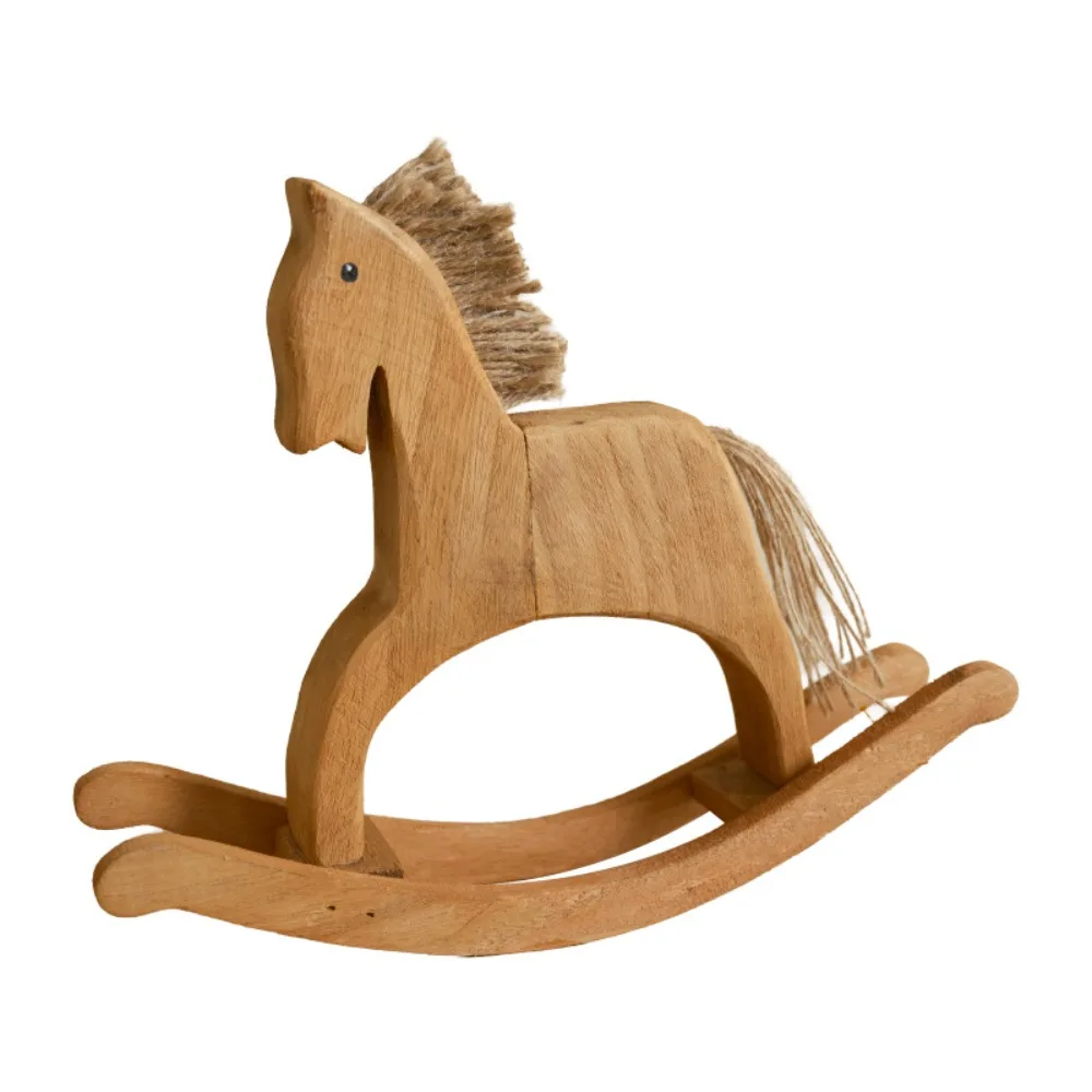 

Handmade Rocking Horse Ornaments Hand Carved Lifelike Rocking Horse Statue Retro Style Decorative Wood Carving Horse Bedroom