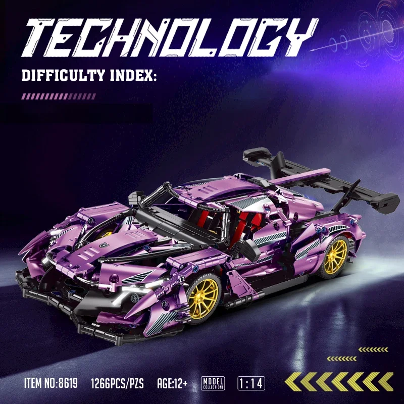 Nuovo tecnico 1:14 placcatura viola Apolloed Sports Car Building Blocks veicolo da corsa assemblare mattoni giocattoli per regali per bambini adulti