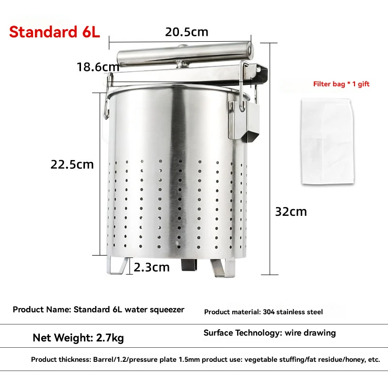 

New 6L Fruit and Vegetable Dehydrator Manual Dumpling Stuffing Squeezer Thickened Stainless Steel Vegetable Stuffing Squeezer
