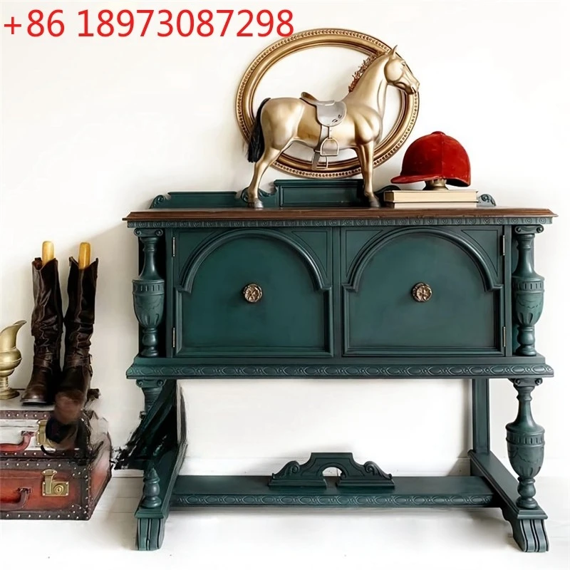 

French country retro style solid wood porch cabinet villa art living room decorative cabinet