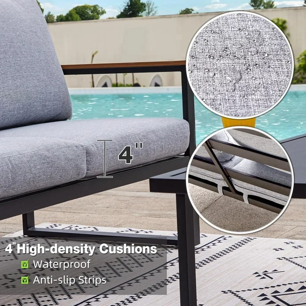 Furniture Table Set,4 Pieces Outdoor Patio  Metal Patio Conversation Sets Washable and High-Resiliency Sponge Cushions