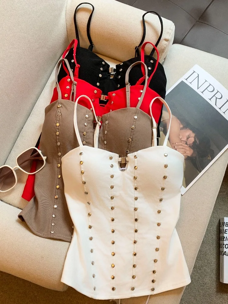 

Spicy Girl Style Fishbone Chest Pad Strap Vest Women's Spring Summer New Pure Desire Tube Top Hollow out Strap Waist Shaping Top