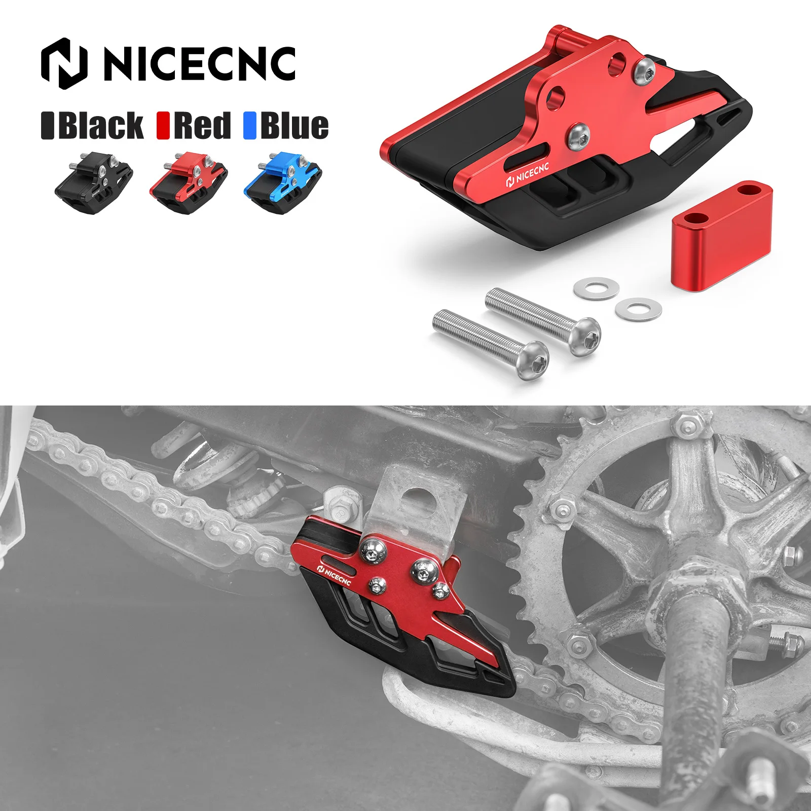 Nicecnc guia de corrente de motocicleta, proteção de roda dentada deslizante para yamaha banshee 350 1987-2006 6061-t6 alumínio atv 5x4-22199-00-00