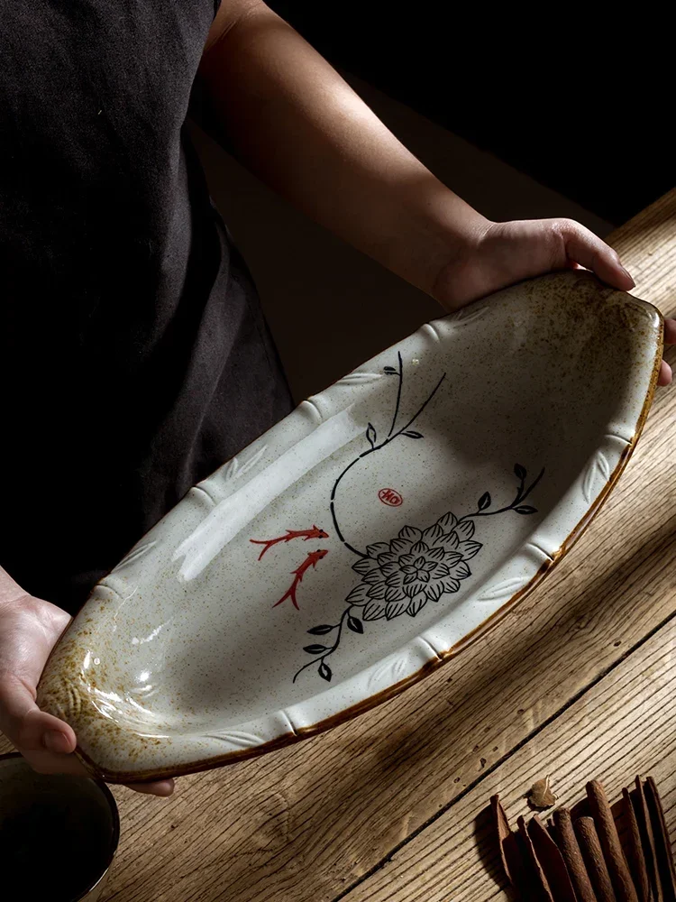 

Japanese style commercial dish plate, fish plate, household large , steamed fish new creative and personalized resta