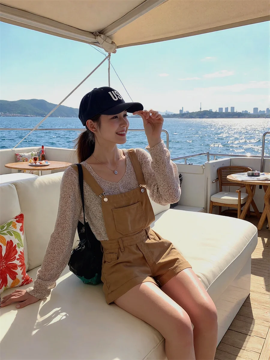 

Джинсовые винтажные комбинезоны 2025 года, женские комбинезоны с высокой талией, элегантная женская одежда, трендовая весенняя одежда с открытыми молниями, спортивная одежда для велоспорта