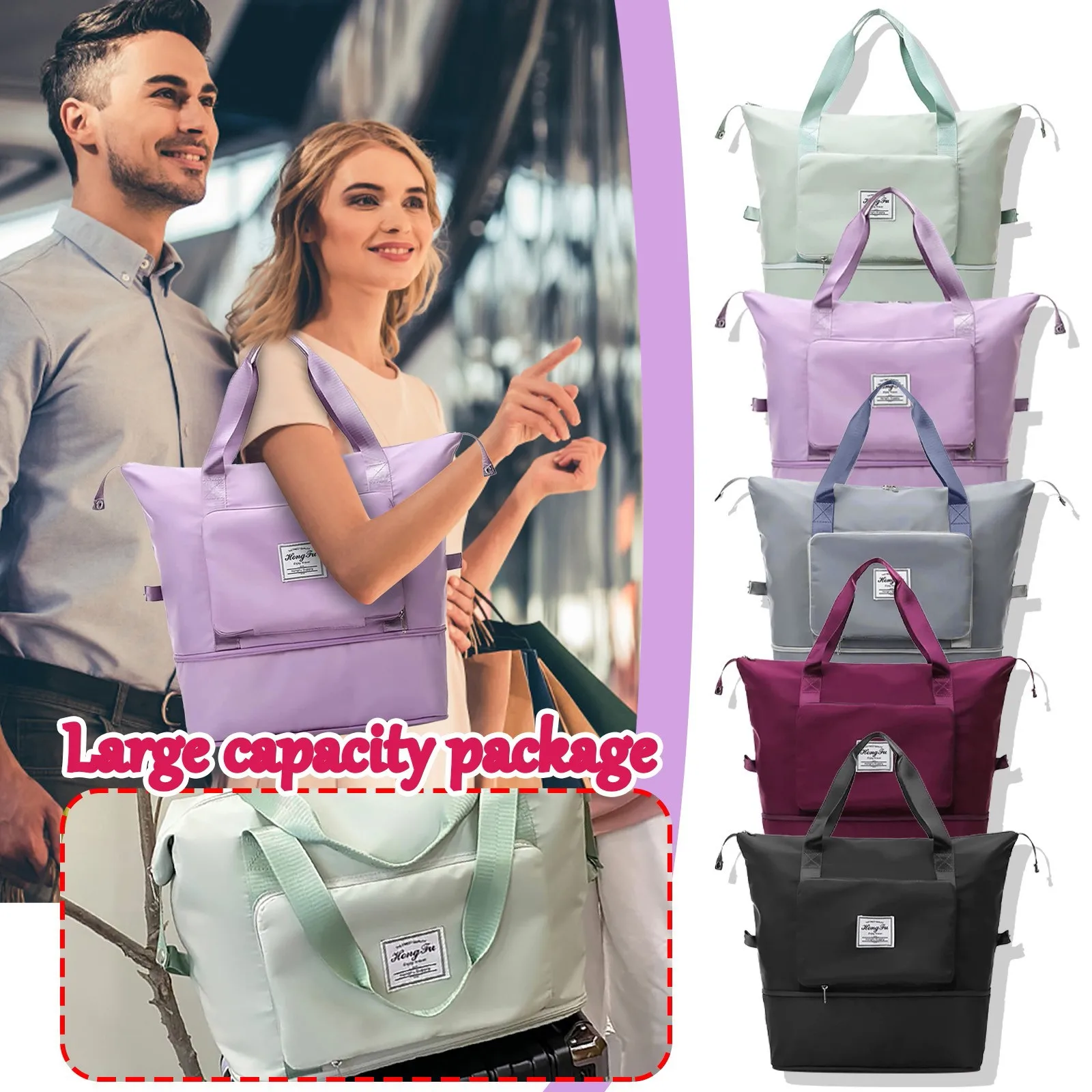 Large Capacity Folding Travel Bags Waterproof Luggage Tote Handbag Travel Duffle Bags Women Gym Yoga Storage Bags D