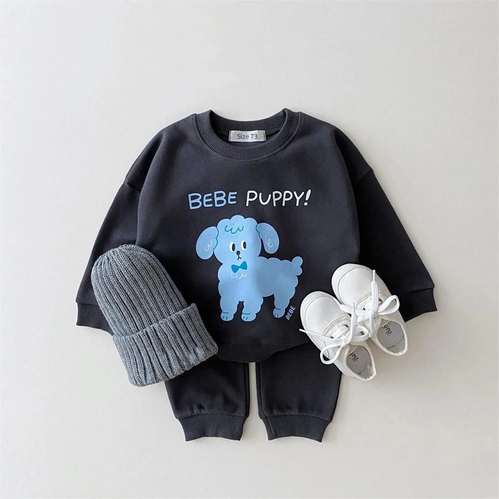 INS 2023 Autumn Baby Clothes Set Baby Boys Cartoon Bear Sweatshirt+Pocket Jogger Pants Set 2Pcs Toddler Baby Girls Clothes Suit