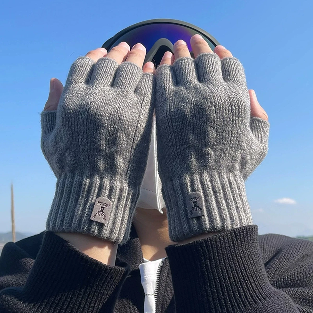 Modische gestrickte Halbfingerhandschuhe, warme Herbst-Winter-Männer-Frauen-Freizeithandschuhe zum Schreiben oder Touchscreen arbeiten