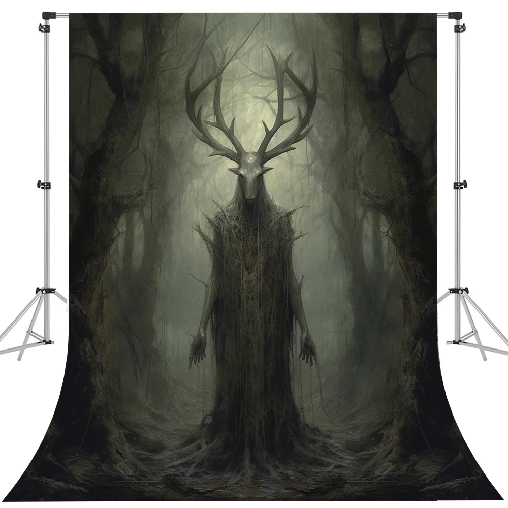 Bonvvie Halloween Photography Background Horror Misty Forest Dead Tree Background Halloween Party Decoration Studio Photo Booth