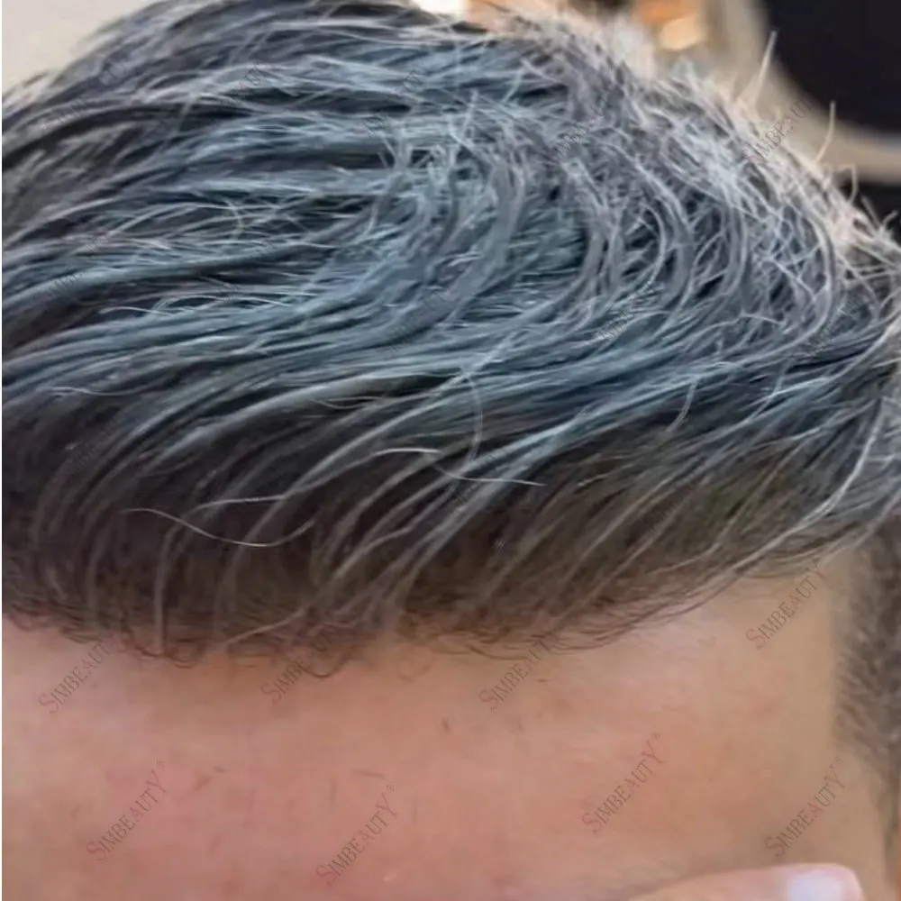 1b40 1b80 Grey Old Man Human Hair Toupee Natural Hairline Soft Top Quality Thin Skin Full PU Hairpieces Men Capillary Prosthesis