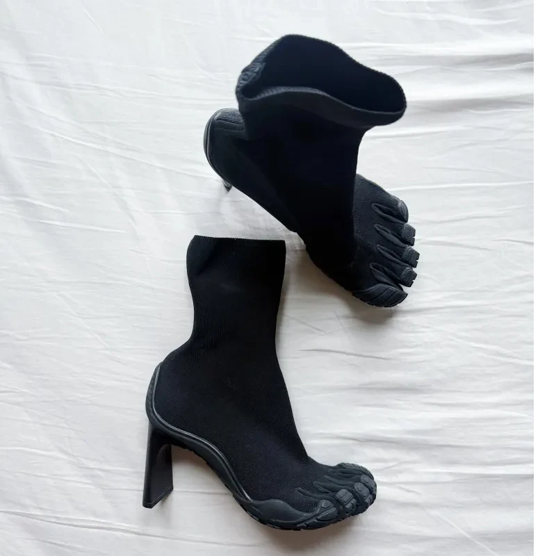 Black Five Fingers Toe High Heel Strange Boots Woman Winter 2026 Pink Slip-On Shaped Heel Ankle Boots Fashion Shoes for Women