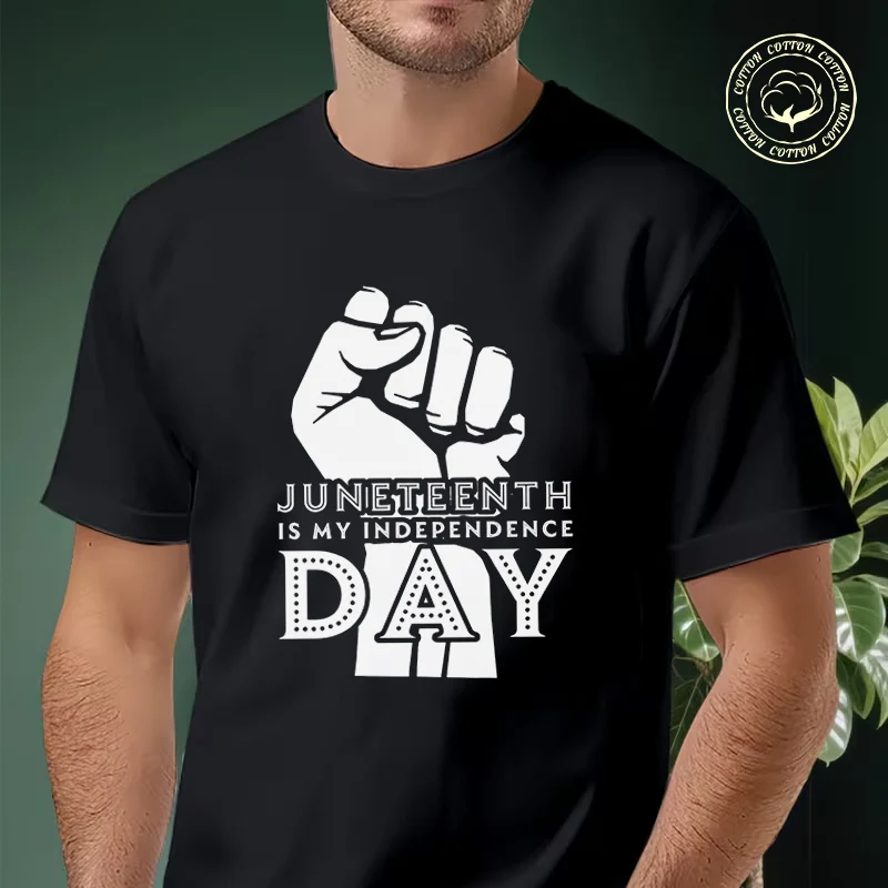 

Men T-shirt High Quality Funny Cotton Motorcycle Funny Juneteenth Independence Day Casual Cool Loose O-neck Male For Tees