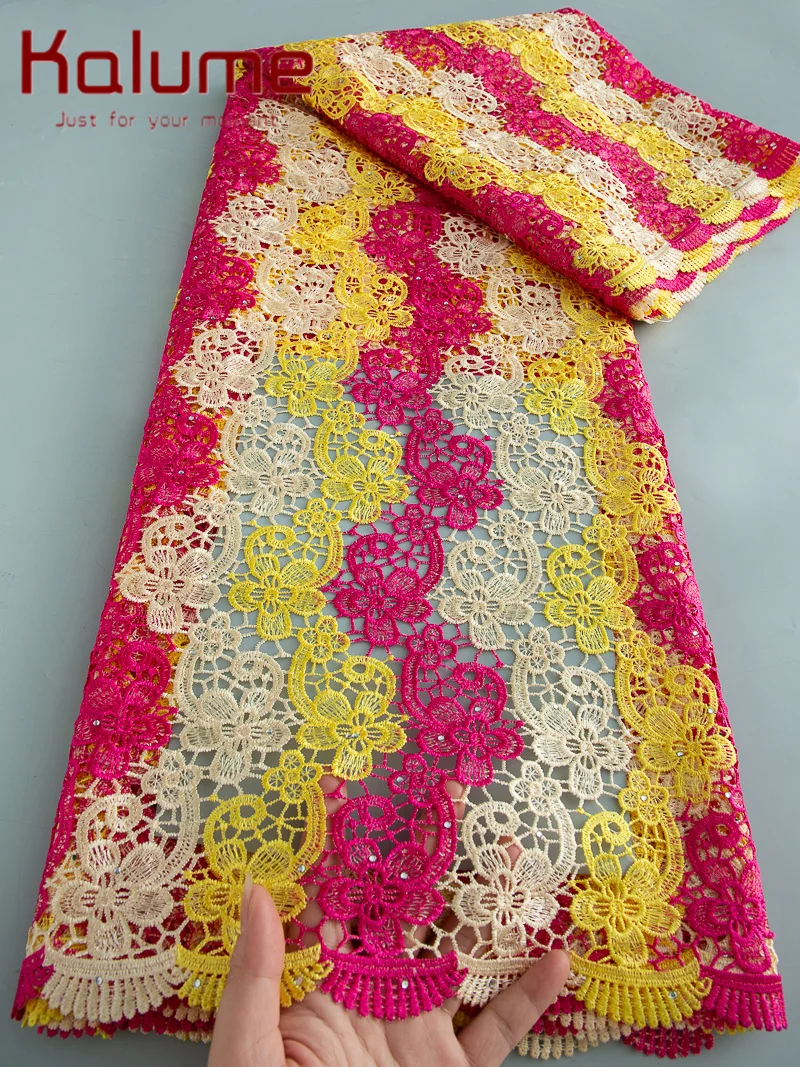 

Kalume 2025 African Nigerian Guipure Cord Lace Fabric Sequins Water Soluble Lace Fabric High Quality for Sewing Dress F4419