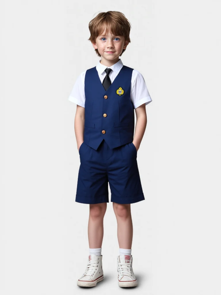 Kids Summer Vest Pants Birthday Suit Children's Short Sleeved Brithish Style School Uniform Flower Boys Wedding Dress