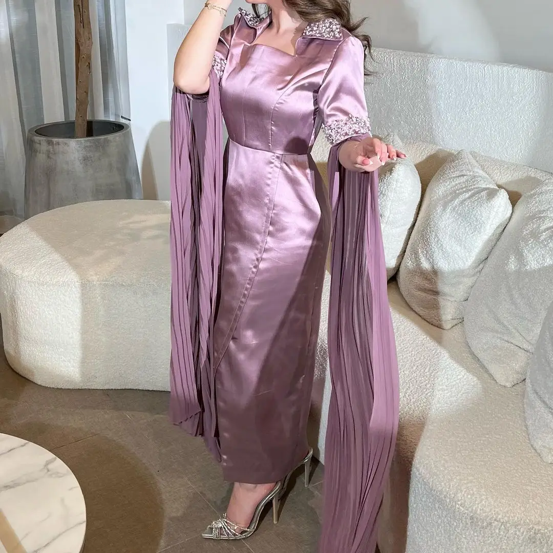 

Purple Beads Prom Dress 2023 Slit Sleeves Ankle-length Robes De Elegant Party Evening Dresses Vestidos De Graduación