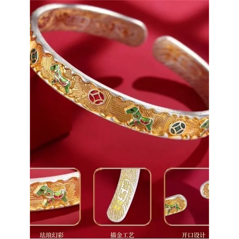 Bracelet Women Silver S999 Style Enamel Jewelry Girlfriend