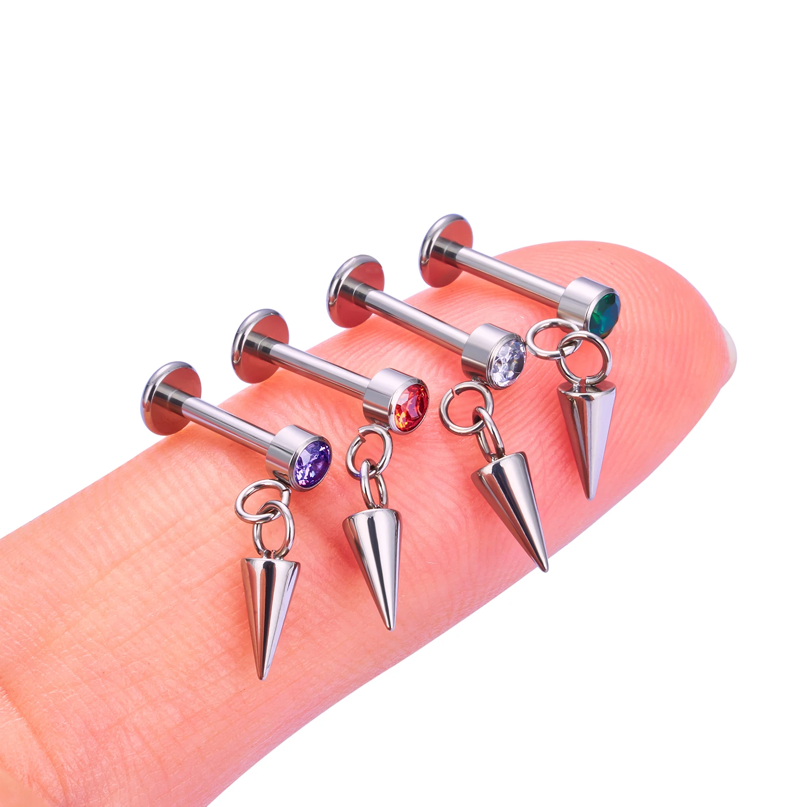 ASTM F136 Titanium 16G Double CZ sword Opal ciondola Tragus Helix cartilagine Stud con filettatura interna Charm Drop orecchino Piercing