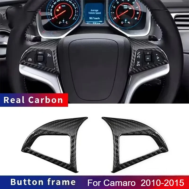 

For Chevrolet Camaro Real Dry Carbon Fiber Steering Wheel Button Panel Cover Trim Decoration Frame Sticker 2010-2015 modificatio