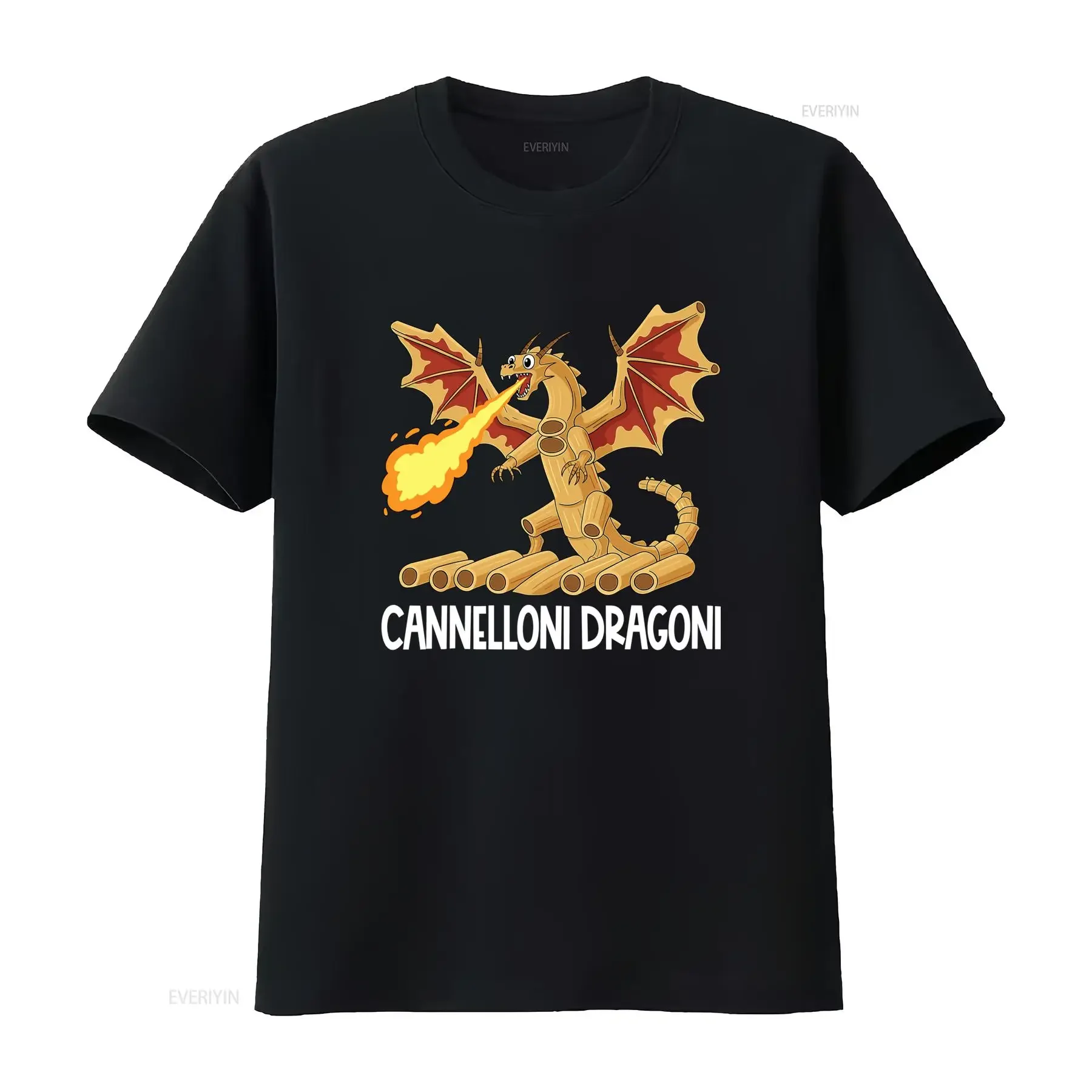 Camiseta de 1 Italian Brainrot Characters Cannelloni Dragoni Cuello redondo casual tejido ligeramente elástico corte vintage