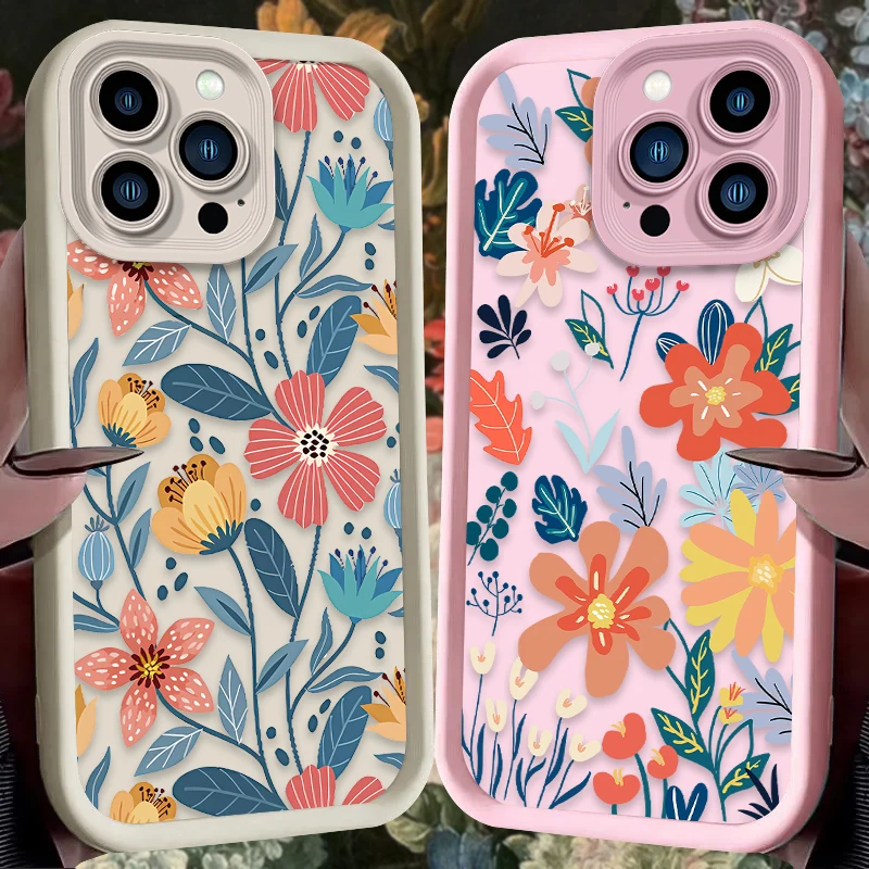 Color Flower Soft Phone Case For iPhone 16 15 14 13 12 11 Pro Max X XS X S Max XR SE 2020 7 8 Plus Shockproof Silicone Back Etui