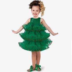 Green Christmas Girls Party Tutu Dress Carnival Sequin Lace Birthday Prom Costume Girl Fluffy Tulle Layered Evening Kids Clothes