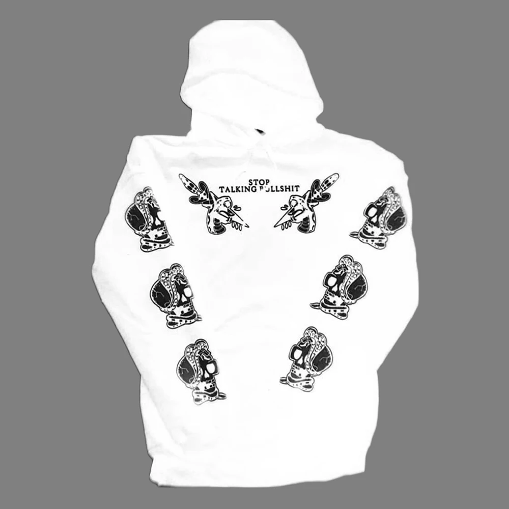 Y2K Hip-Hop Gothic Personality Graffiti Chicano Tattoo Print Hoodie Youth Couple Street Cool Trendy Halloween Casual Sweatshirt