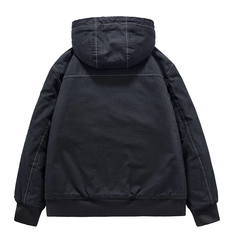 New Fashion Men Hooded Fleece Warm Down Jacket Casual Winter Coats Quality Male Cotton Multi-pockets Cargo Jackets Tooling Coats
