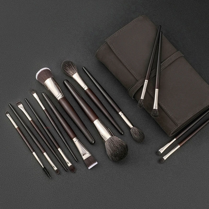15 Piece Goat Hair Makeup Brush Set With Powder Shadow And Eyebrow Brushes In PU Bag For Professional And Home Use