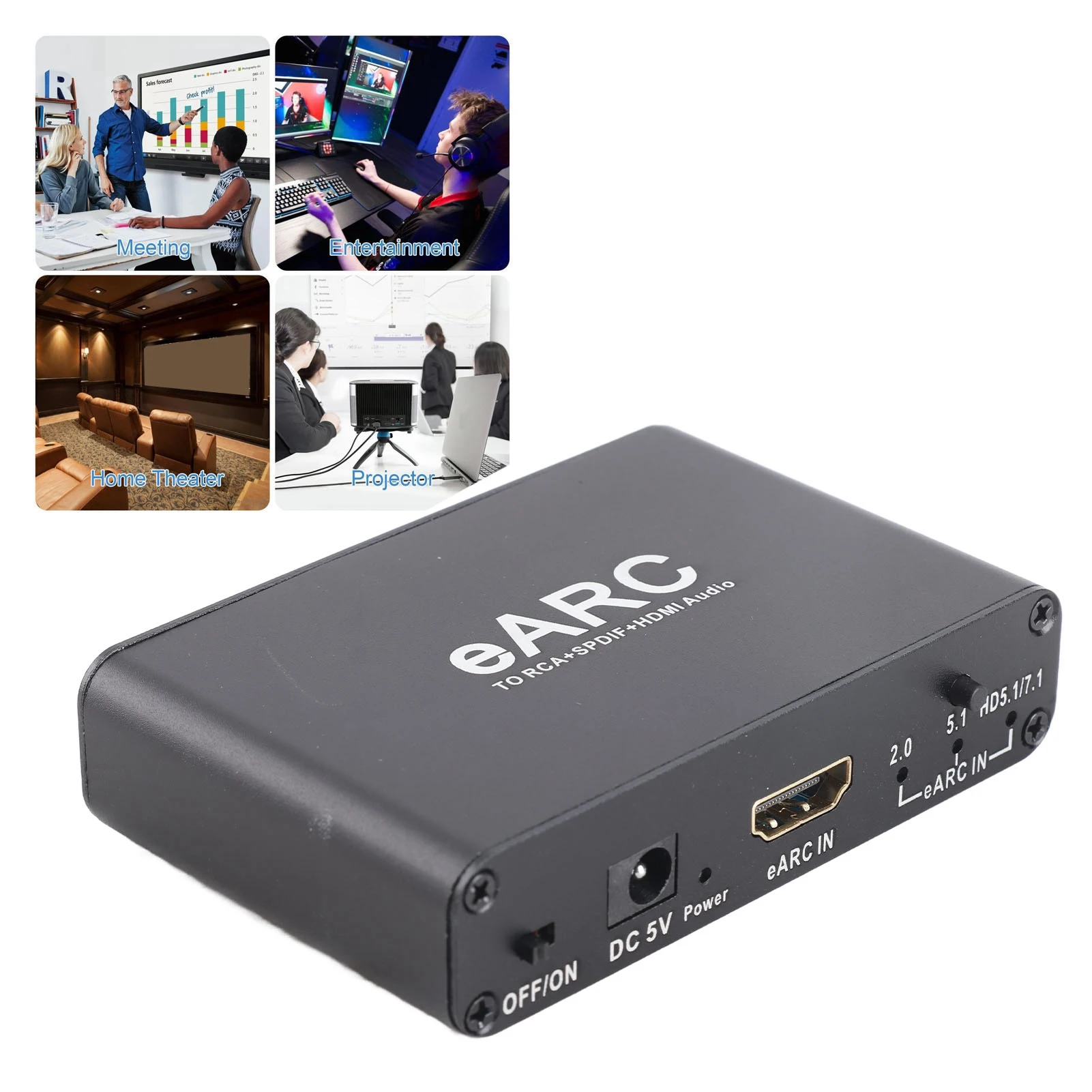 EARC ARC محول الصوت 192 كيلو هرتز الناتج البصري HD الوسائط المتعددة ARC مستخرج الصوت 24 بت سبائك الألومنيوم لمكبر الصوت #6