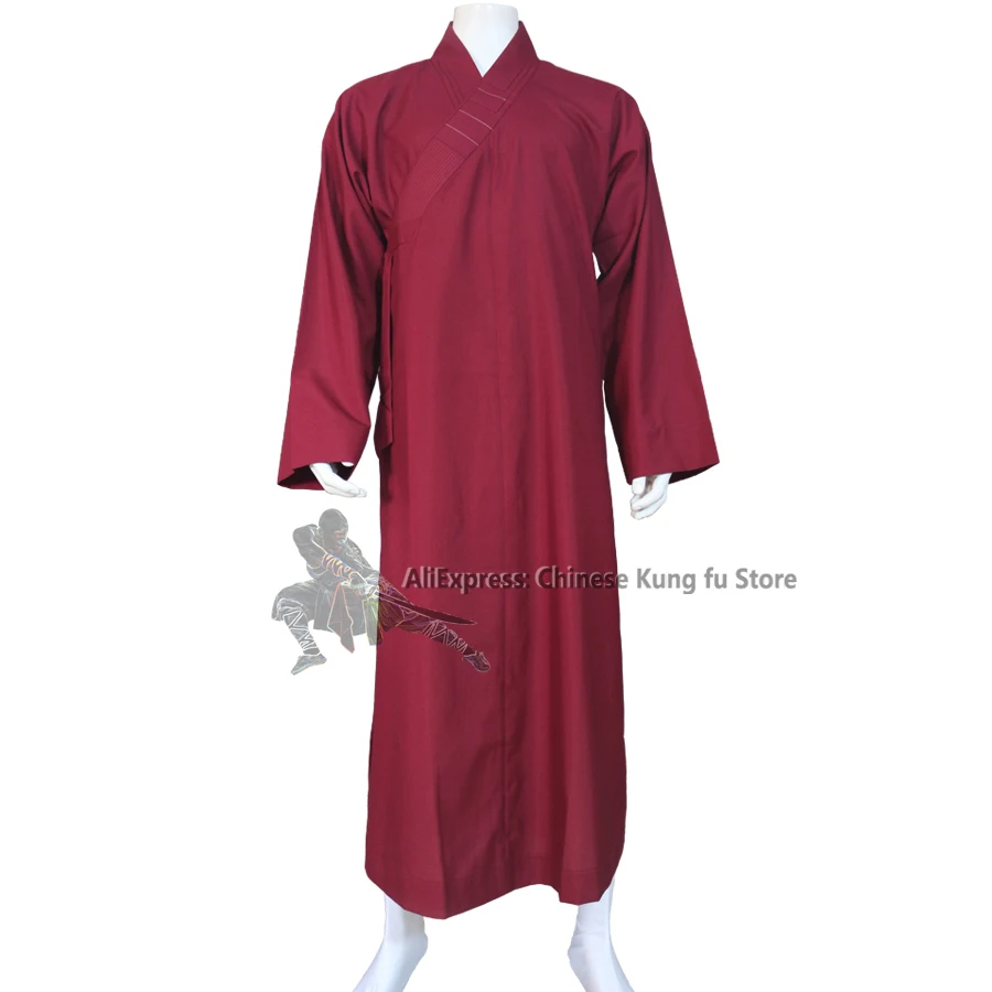 

High Quality Shaolin Buddhist Monk Robe Meditation Dress Kung fu Uniform Buddhism Clothes Dark Red