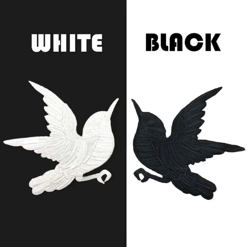 1Pair/Black,White Bird Badges Applique Patch Thermocollant Fabric Embroidery Iron on Patches,heat Transfer Sticker for Clothing