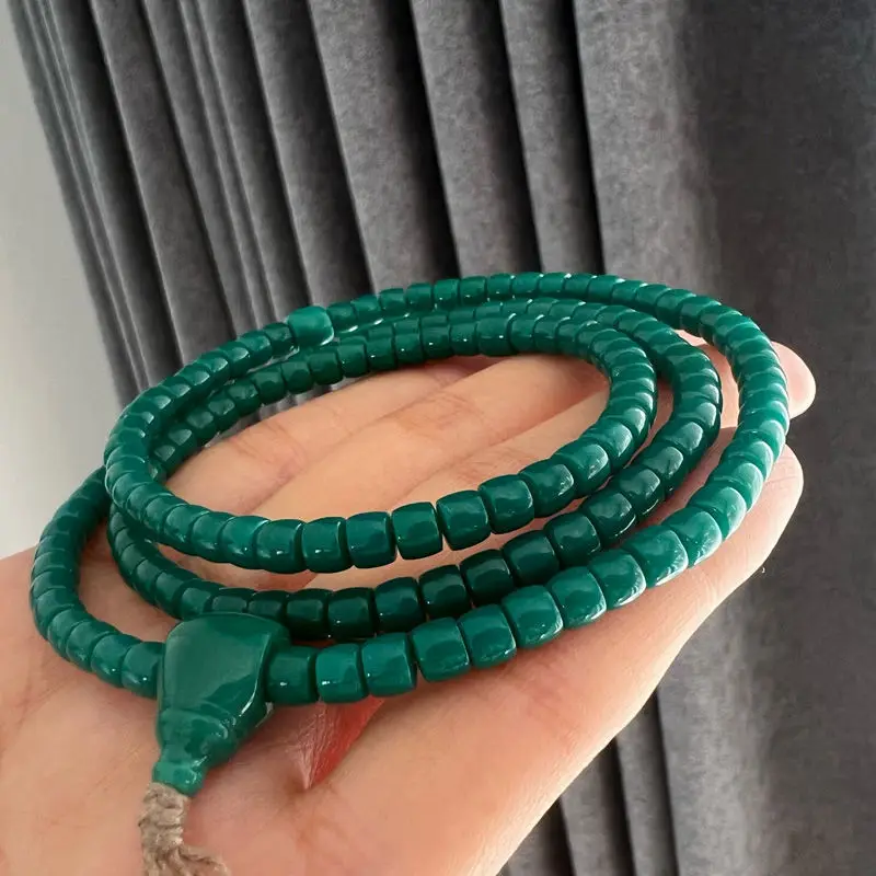 Jade Green Turquoise Old Style Long String Multi-Circle Bracelet Handheld Top Bead 108 Buddha Three-Way Set