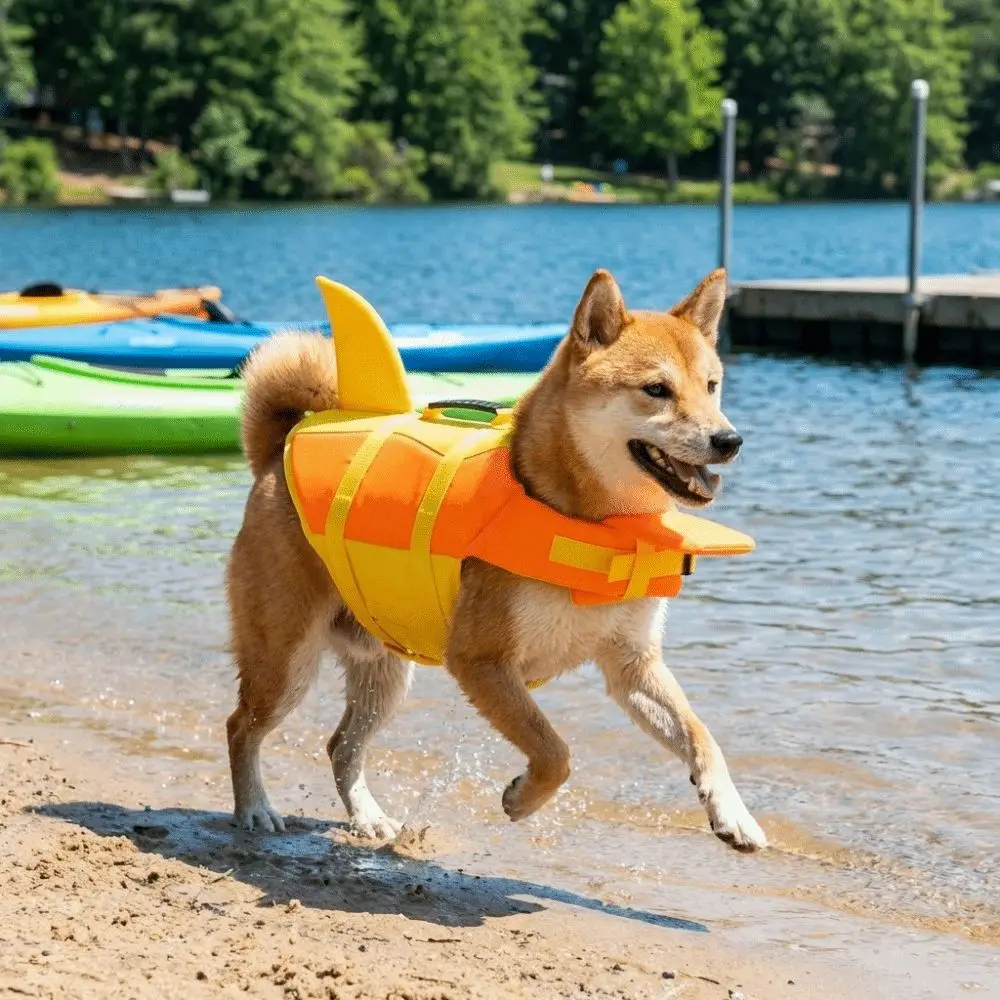 Gilet de sauvetage pour chien en forme de requin, flottabilité supérieure, haute visibilité, combinaison de natation pour chien, ajustable, résistant aux déchirures, gilets de sécurité