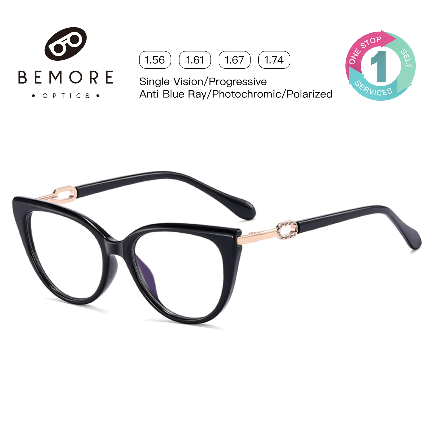 BEMORE Woman Cat Eye Anti-Blue Light Cute ~4.0 Reading Computer Eyewear Myopia Astigmatism be Customizable Prescription