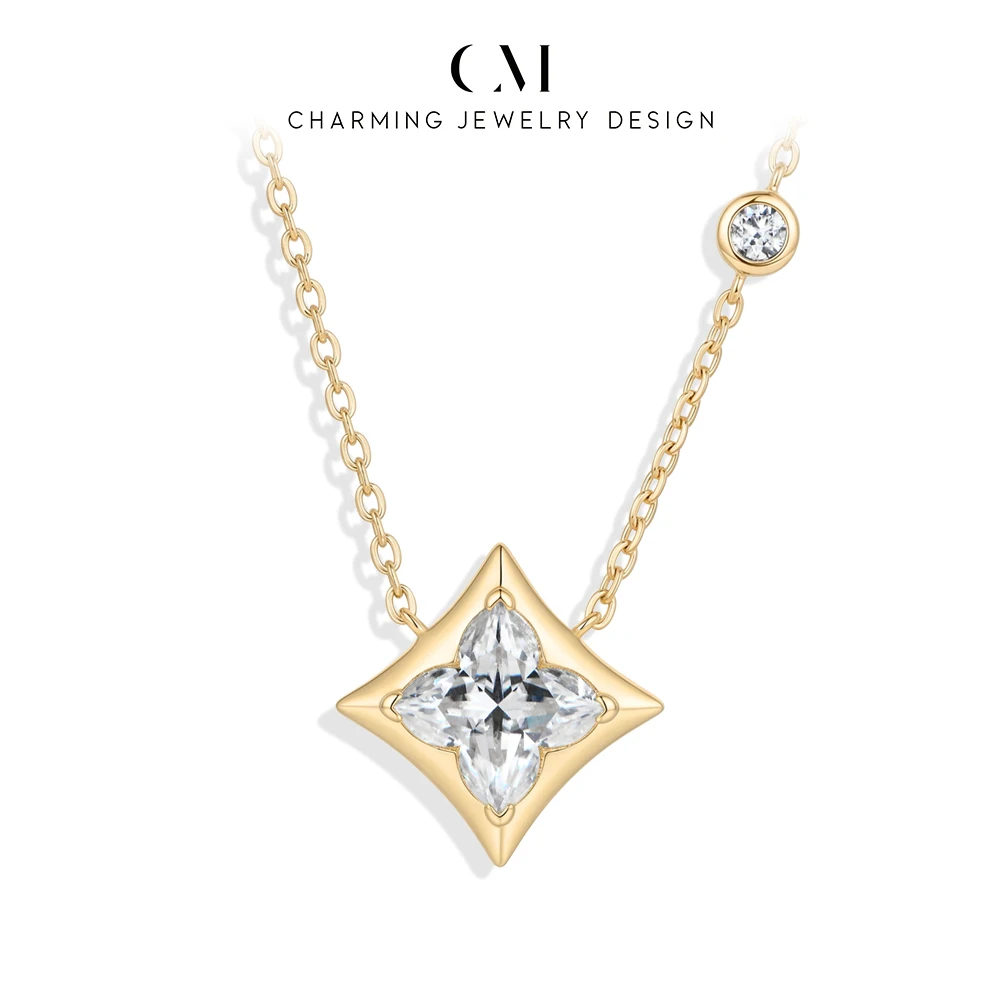 CHARMING Four Leaf Clover Cut 2.0ct Moissanite Necklace 925 Sterling Silver for Women Daily Office Jewelry Birthday Gift Wedding