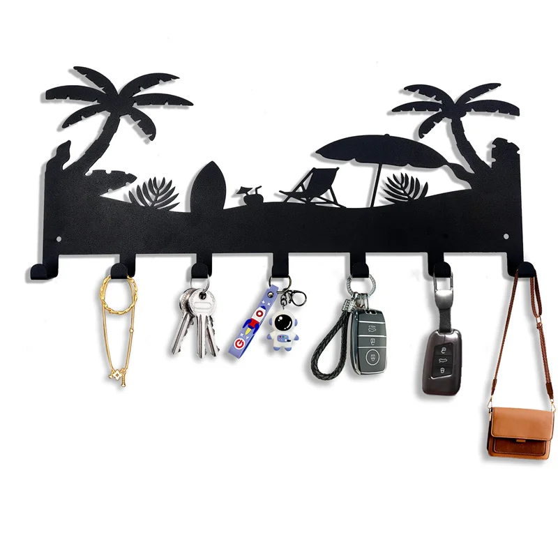 Beach casual design modern family entryway hallway Kitchen Key Holder for Wall rack 7 hook Keys Organizer Wall Decor