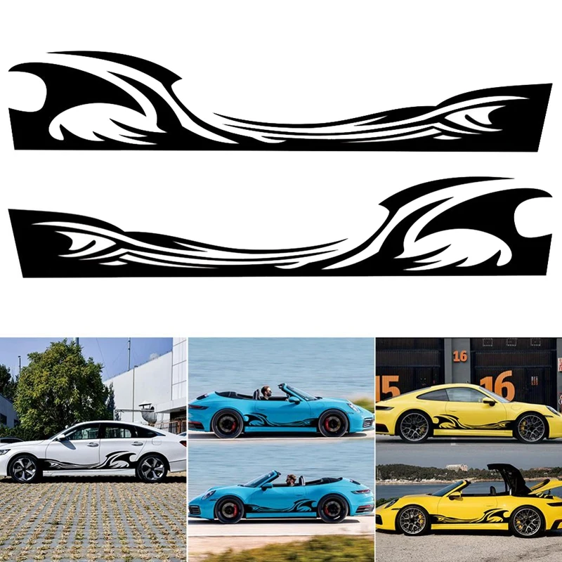 2Pcs Spray Flames Side Door Car Stickers And Decals Fire Stripe Auto Decal Whole Body Sticker Decor Vinyl Graphics