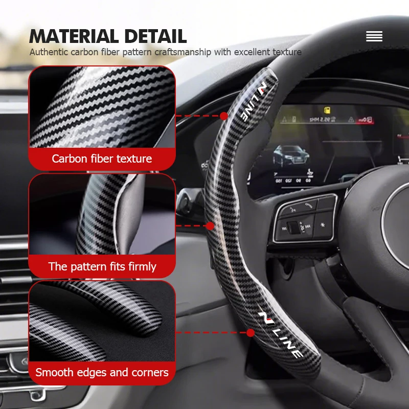 For Hyundai Car Steering Wheel Cover Carbon Fiber Non-Slip Protector Cover Decorative Cover Auto Accessories N Line Tuscon NX4 view 5