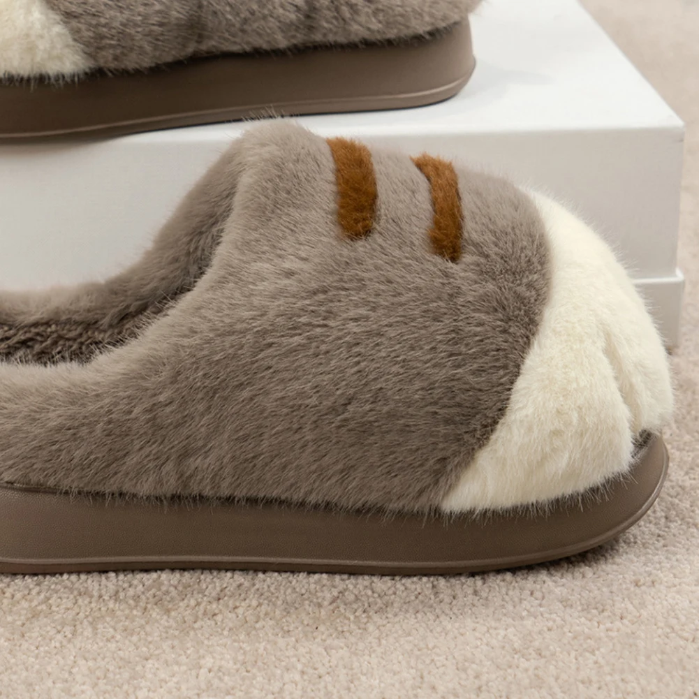 Pantoufles en peluche patte de chat 3D, chaussures de maison chaudes à enfiler, pantoufles thermiques plates et confortables, pantoufles de Couple en fourrure pour l'automne et l'hiver