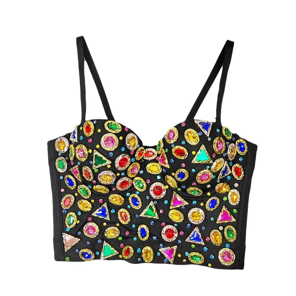 

Сверхмощный корсет со стразами - многоцветный треугольный и овальный бисер, винтажный фестивальный модный тренажер для талии, бюстье, топ