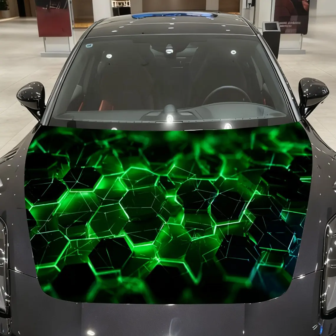 

Green Glow Honeycomb Matrix Car Vinyl Wrap, PVC Material Waterproof Car Hood Sticker, Self-Adhesive Scratch-Resistant Stickers f