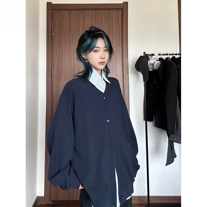 

Мужской вязаный кардиган в американском ретро-стиле с V-образным вырезом, мягкий, из полиэфирного волокна, зимняя верхняя одежда