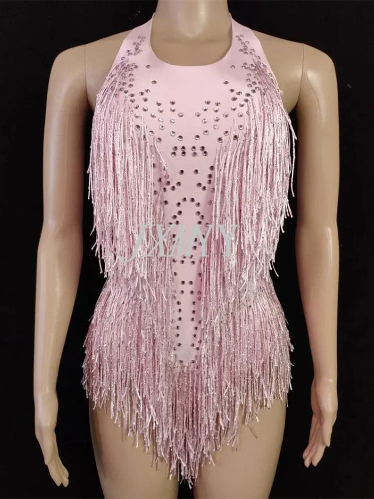 Sparkly Rhinestones Fringes Bodysuit for Women Nightclub Dance Outfit, Glisten Tassel, One-piece Stage Wear, Singer Sexy Leotard