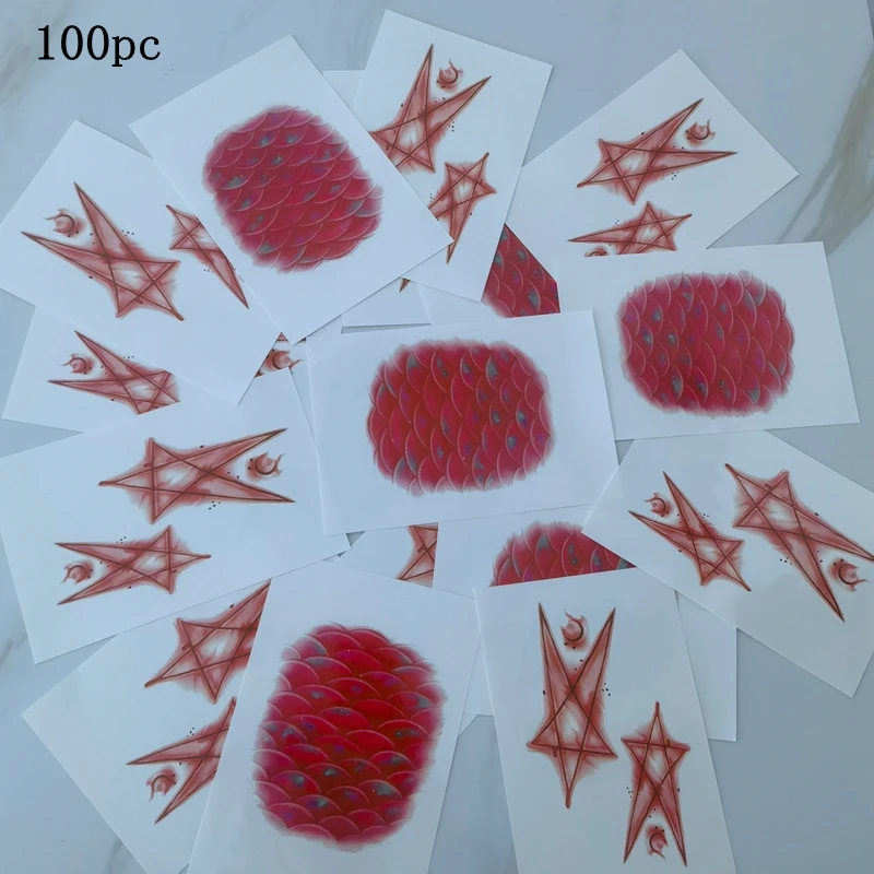 100pc Wholesale Tattoo Sticker Watercolor Fish Scales Pentagram Waterproof Temporary Fake Tattoo Scar Art Thigh Instep Women Men