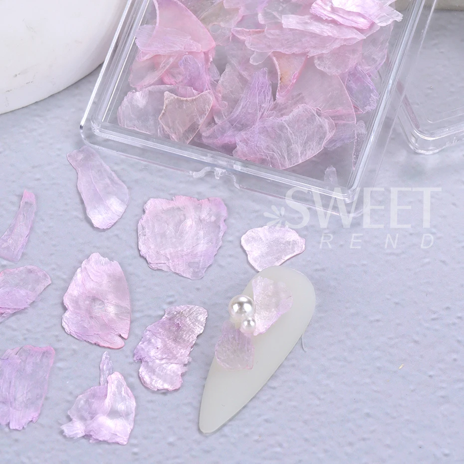 1 ボックスオーロラシェルフレークアワビ爪チャーム白不規則なスライスシェルネイルアート用品フレークマニキュアスパークル装飾