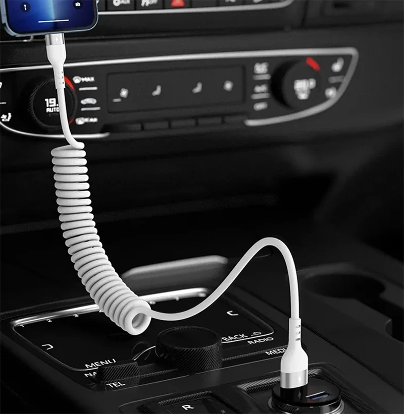 30W For Apple USB Fast Charging Car Charger Cable For iPhone 14 13 12 11 Pro Max 8 Plus X XS Spring Telescopic Cable Accessories image 2