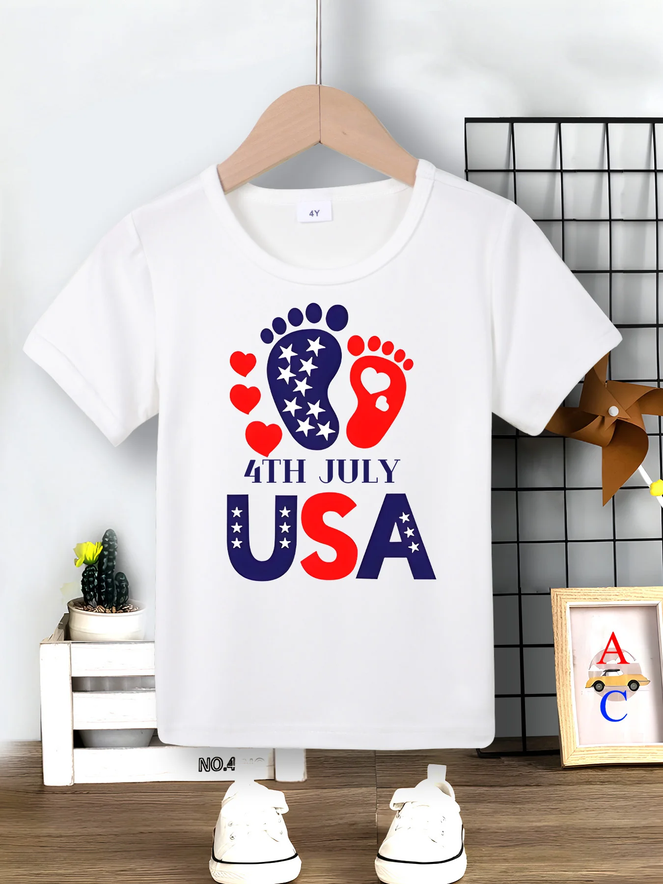 2014 New Summer Independence Day Letter Printed Boys' Short sleeved T-shirt Clothing